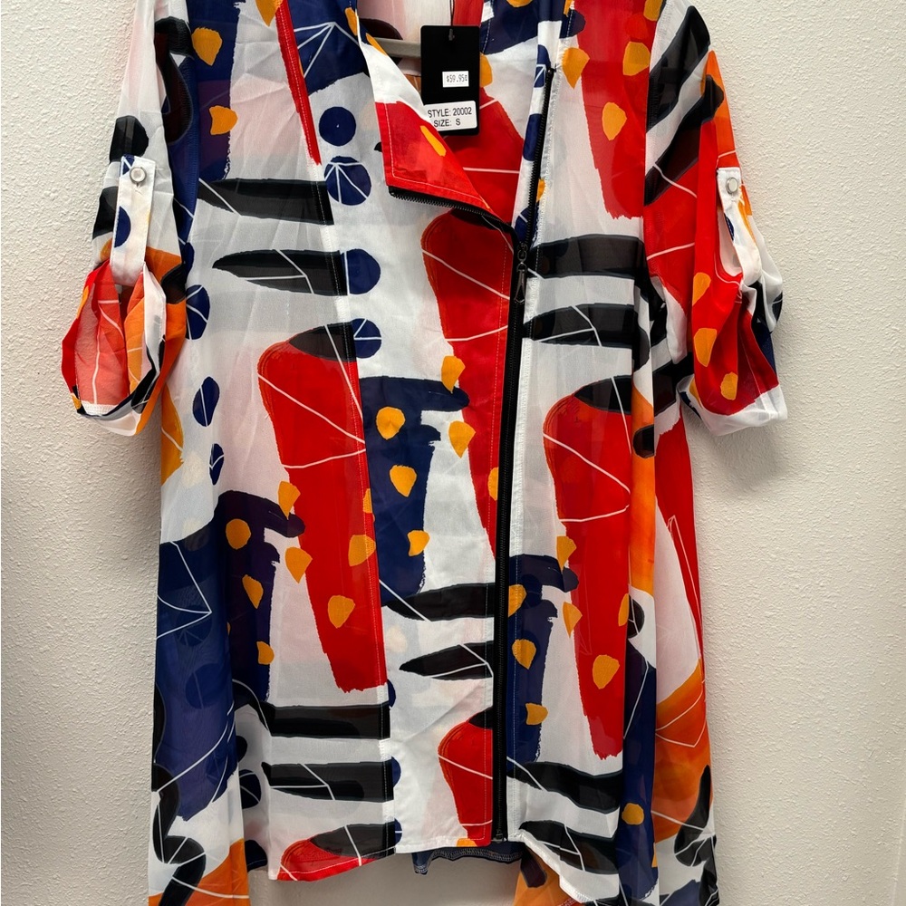 RADZOLI Colorful Abstract Button-Up Blouse
